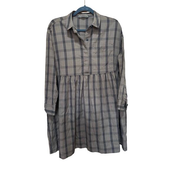 Everlane The Field Mini Shirt Dress | Mocha Brown Plaid Cotton | Oversized Fit - Picture 3 of 7